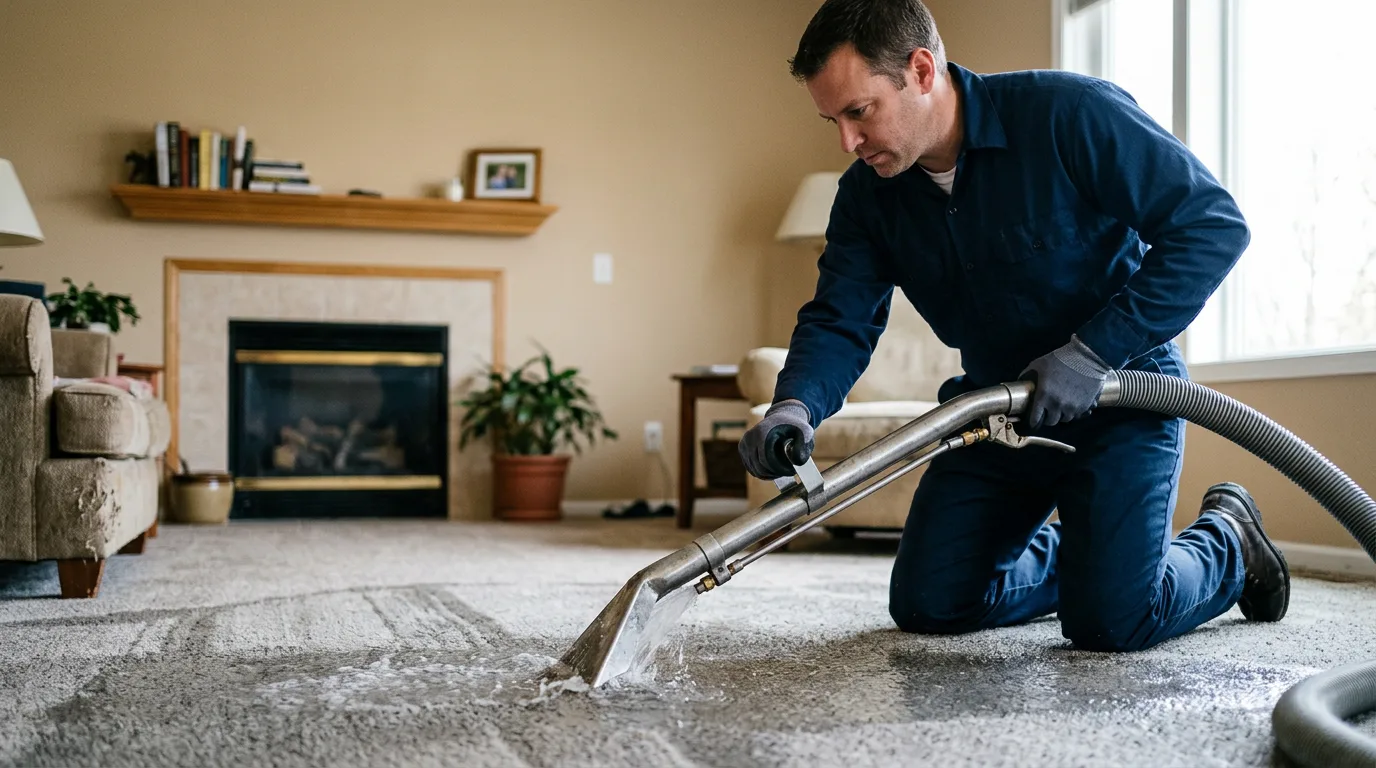 Water damage restoration technician working near Caldwell, AR